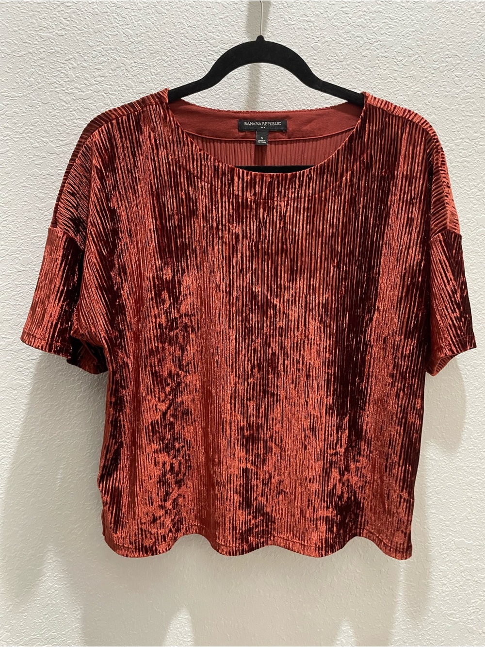Banana Republic Rust Red Crushed Velvet Short Sleeve Top